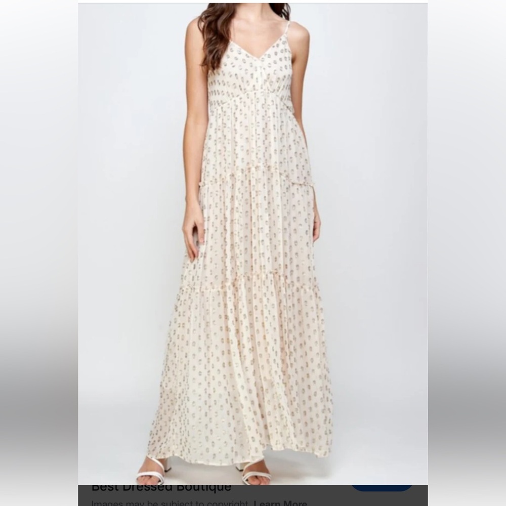 NWT | En Creme Blush Pink Gold Metallic Spaghetti Strap Tiered Maxi‎ Dress S